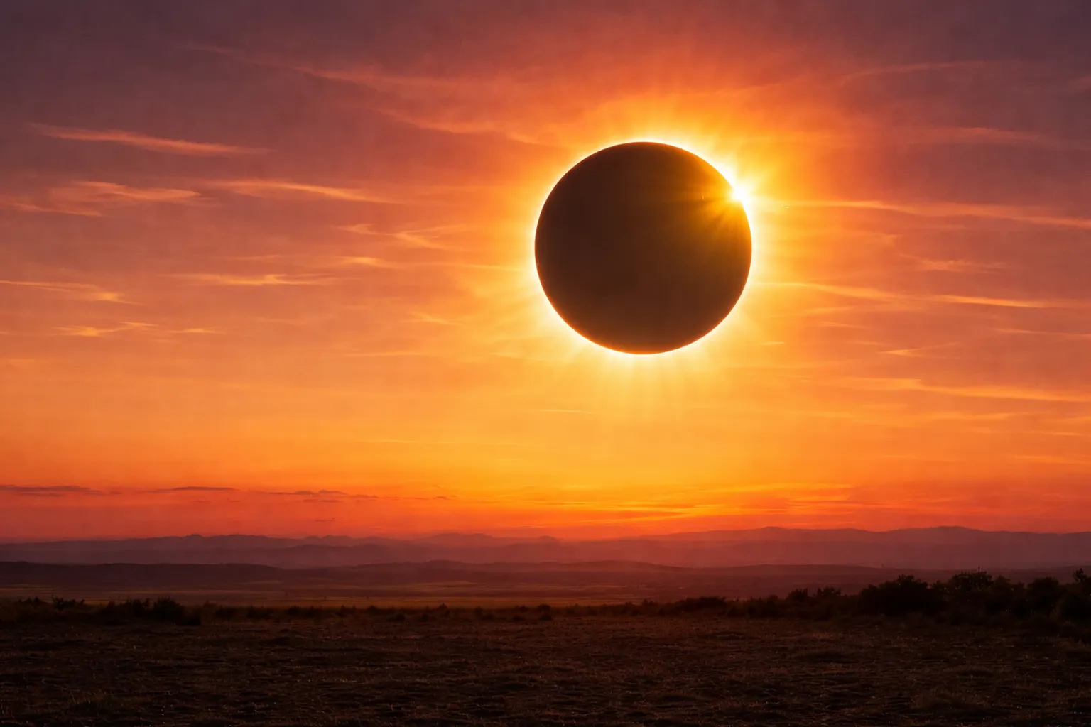 Eclipse solar total de agosto de 2026 al atardecer sobre el paisaje de Arguedas